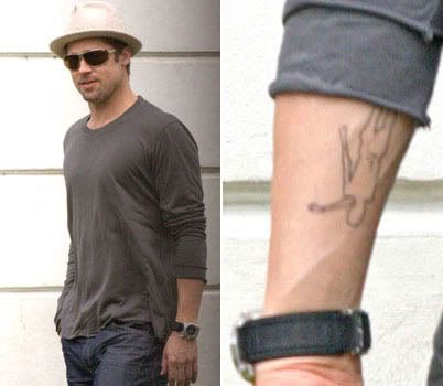 Brad Pitt sported a new tattoo on his inner left forearm of an outline of 