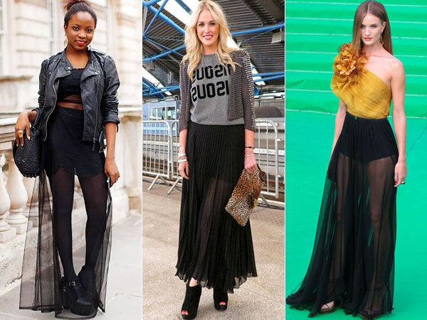 Moda de roupas transparentes para o verão Saia longa transparente
