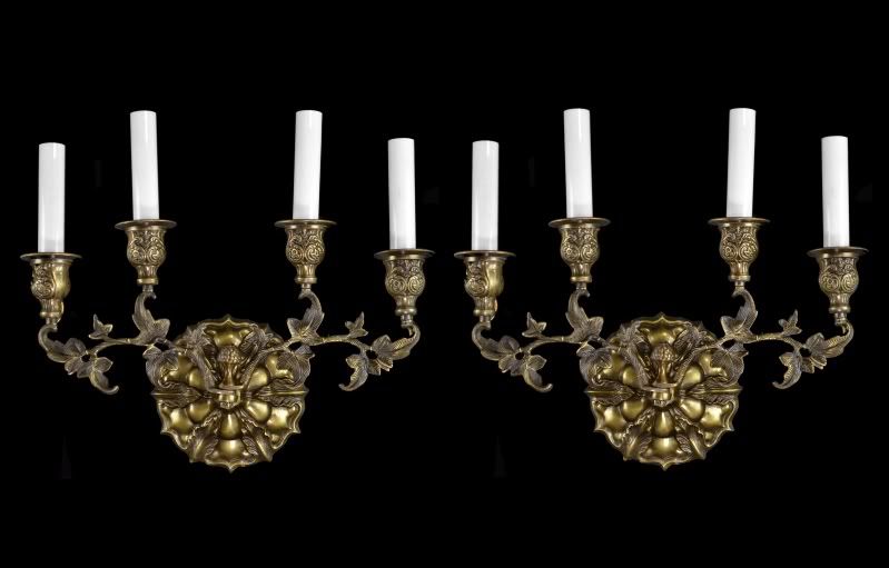 Pair Brass French Wall Sconces Lights Gold Vintage Antique Style ...
