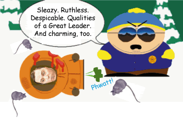 Sleazy. Ruthless. Despicable. Qualities of a great leader. And charming, too. Graphic by Jonathan Hutson. Image hosting by Photobucket