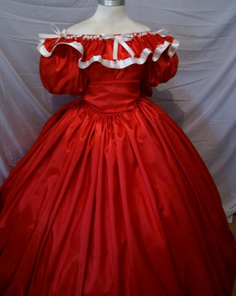 *custom Sz Civil War Taffeta Red Ivory White Ball Gown 