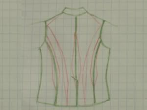 tweed jacket - sketch of the back, showing seams