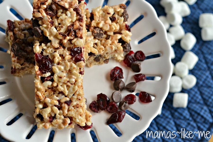 Chocolate Chip Craisin Rice Krispies Treats! These would be perfect for Summer parties!