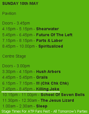 Stage Times For ATP Fans Fest - All Tomorrow's Parties