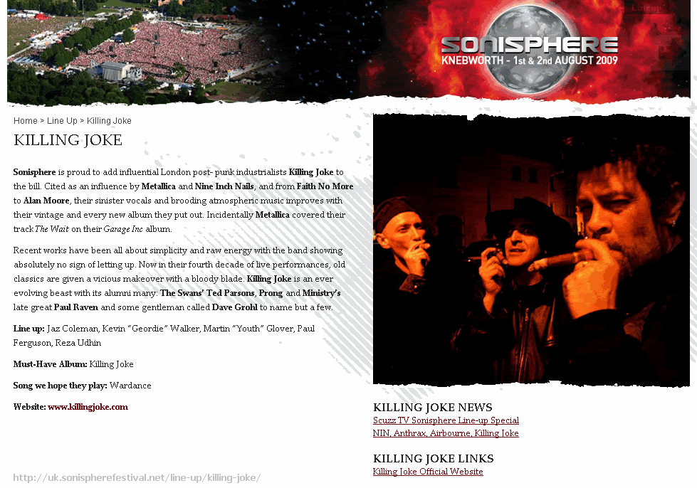 Killing Joke - Official Sonisphere Festival - Knebworth United Kingdom 1st & 2nd August