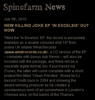 Spinefarm Records UK - News - NEW KILLING JOKE EP ‘IN EXCELSIS’ OUT NOW