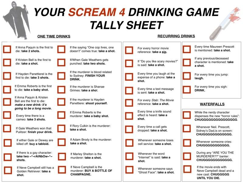 presenting your official scream 4 drinking game