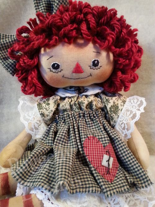 Handmade Primitive Raggedy Ann Annie Doll Cream & Sage Green Floral ...