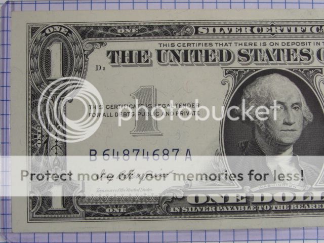 1957 One Dollar Silver Certificate Grades AU+ Serial # B64874687A 