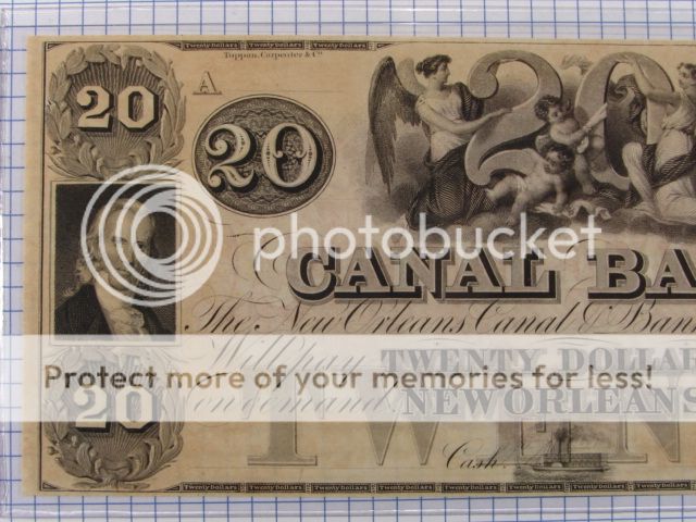1800s $20 Canal Bank, New Orleans, Louisiana Note Grades CU Plate A 